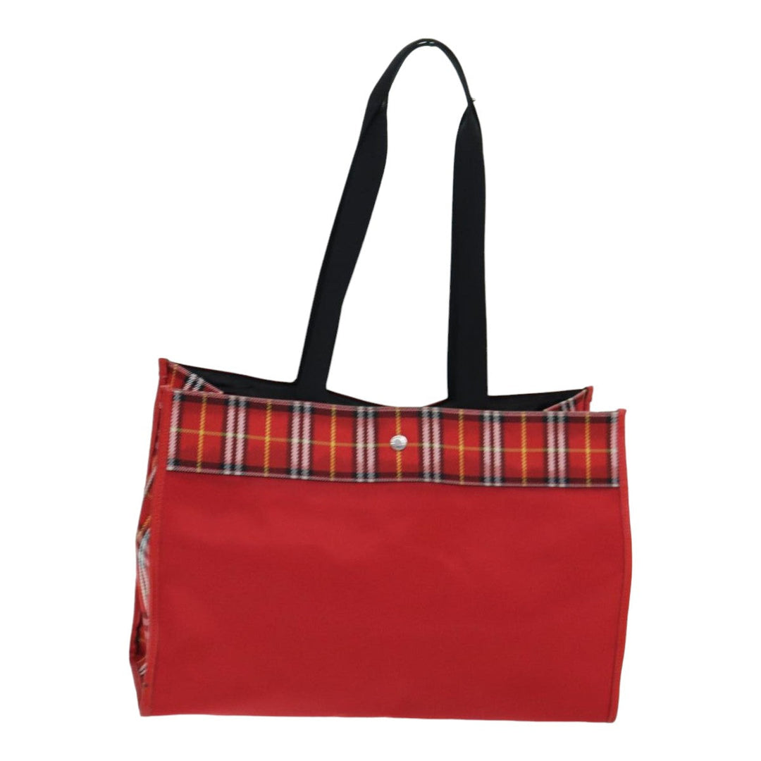 Burberry Nova Check Tote Bag Nylon Red Silver Auth ki4714