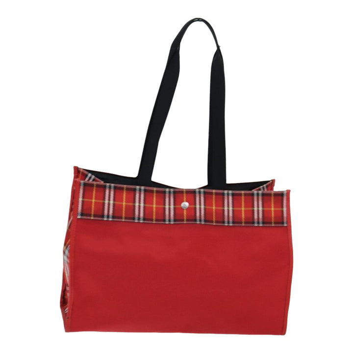 Burberry Nova Check Tote Bag Nylon Red Silver Auth ki4714
