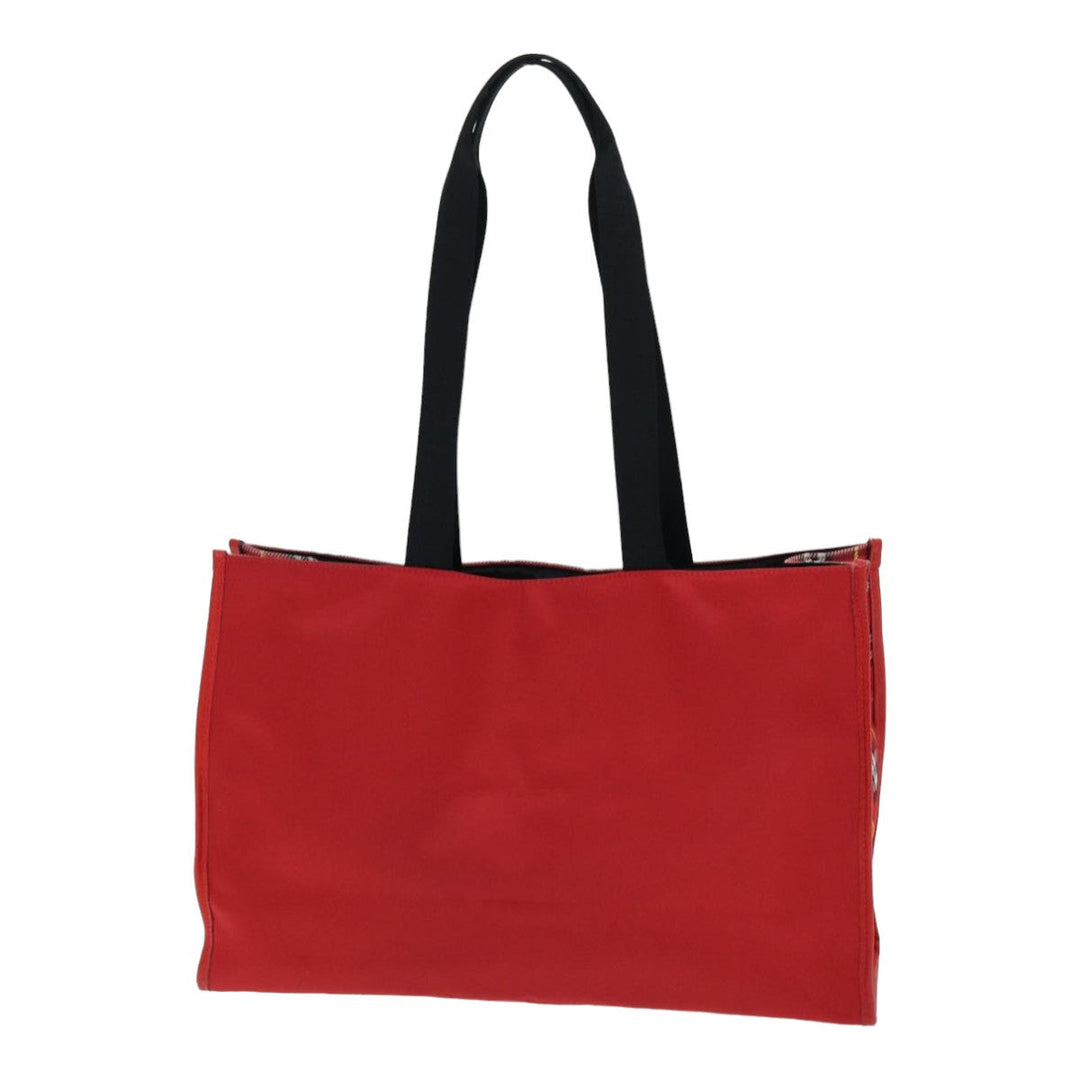 Burberry Nova Check Tote Bag Nylon Red Silver Auth ki4714
