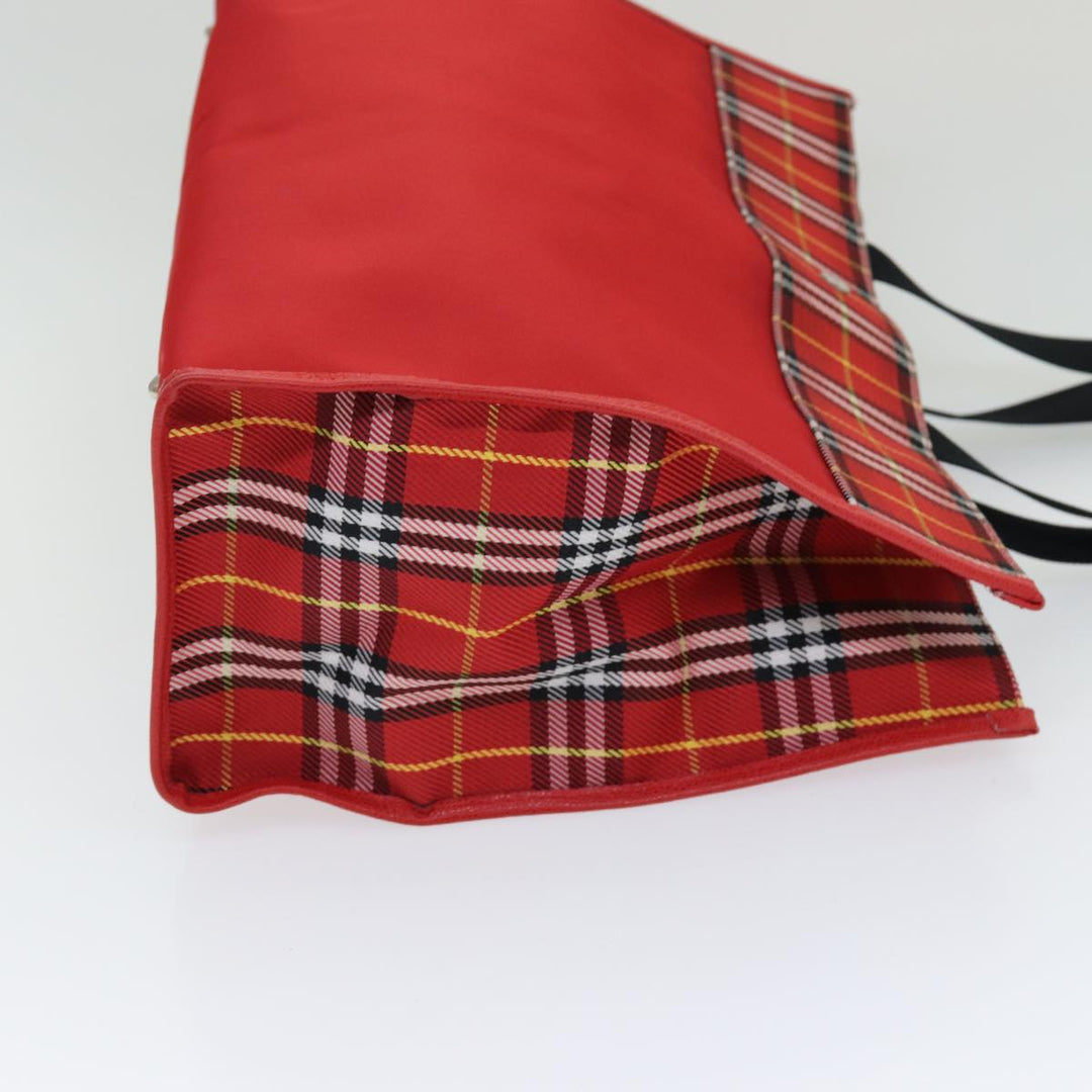 Burberry Nova Check Tote Bag Nylon Red Silver Auth ki4714