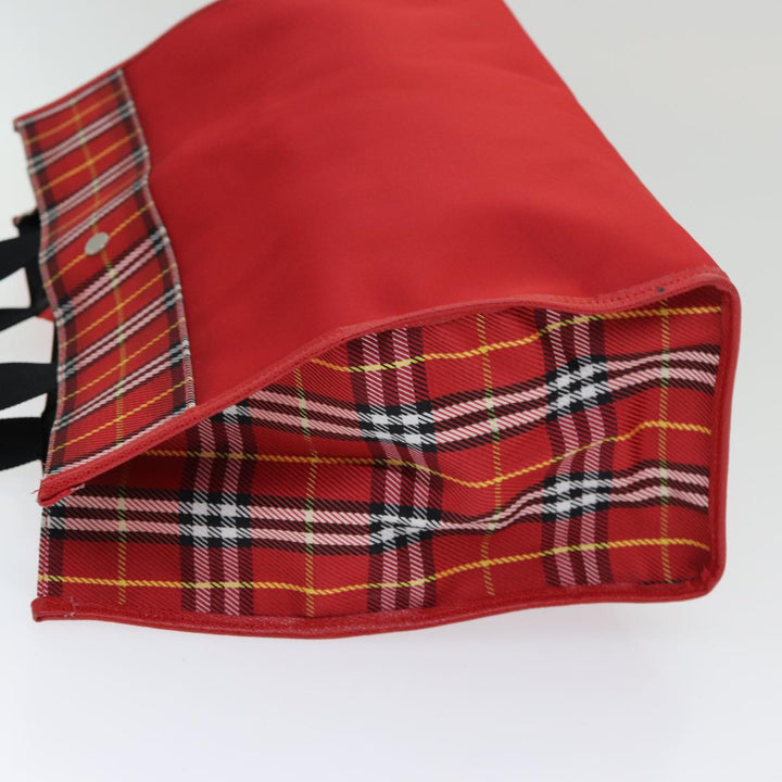 Burberry Nova Check Tote Bag Nylon Red Silver Auth ki4714
