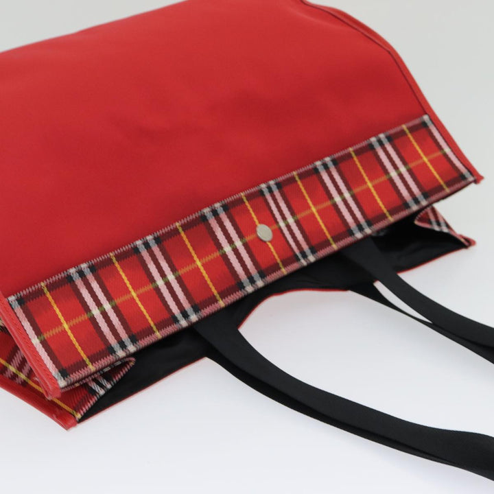 Burberry Nova Check Tote Bag Nylon Red Silver Auth ki4714