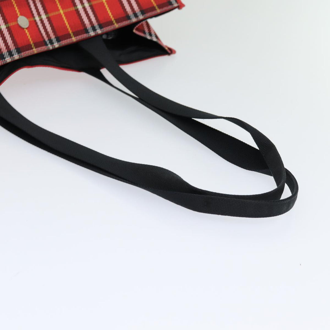 Burberry Nova Check Tote Bag Nylon Red Silver Auth ki4714
