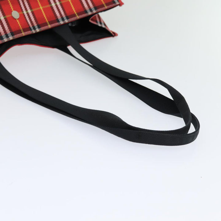 Burberry Nova Check Tote Bag Nylon Red Silver Auth ki4714