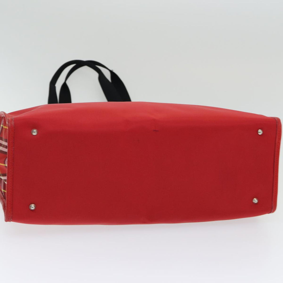 Burberry Nova Check Tote Bag Nylon Red Silver Auth ki4714