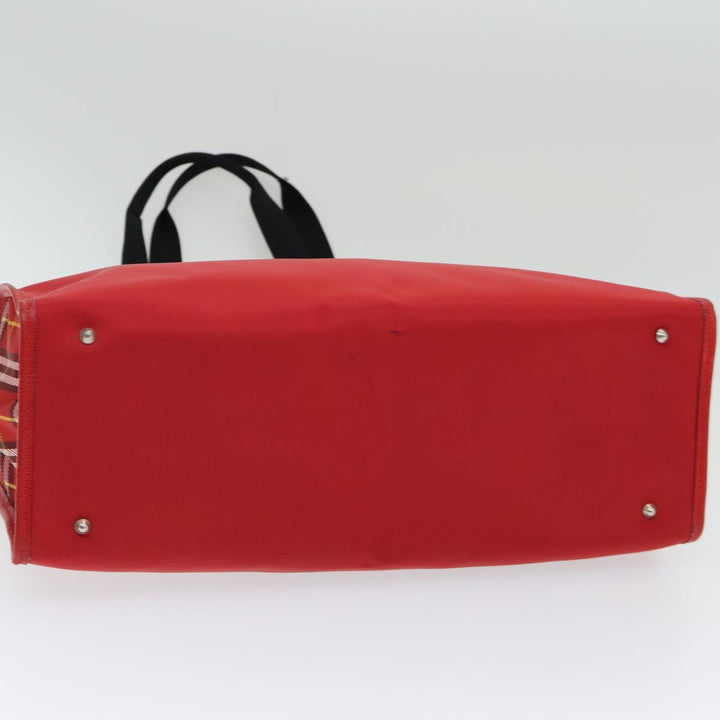 Burberry Nova Check Tote Bag Nylon Red Silver Auth ki4714