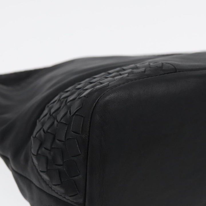 Bottega veneta INTRECCIATO Shoulder Bag Leather Black Auth ki4752