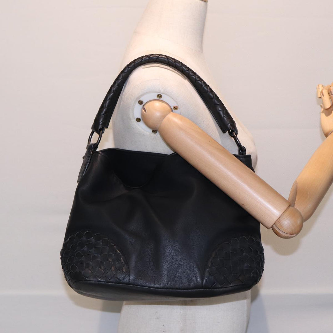 Bottega veneta INTRECCIATO Shoulder Bag Leather Black Auth ki4752