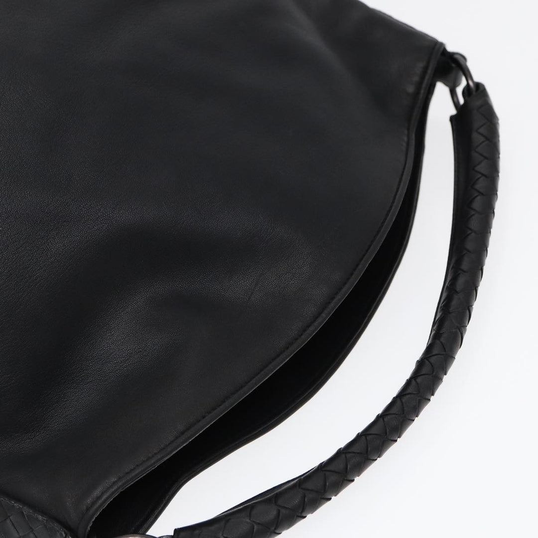 Bottega veneta INTRECCIATO Shoulder Bag Leather Black Auth ki4752