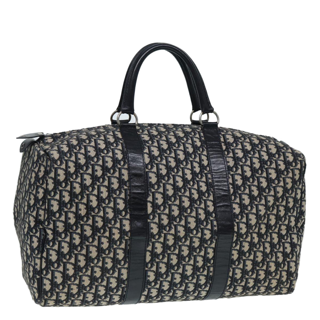 CHRISTIAN Top quality Dior Trotter Canvas Boston Bag Navy Silver Auth ki4781