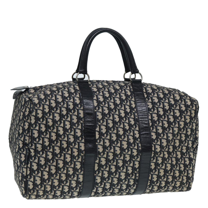 CHRISTIAN Top quality Dior Trotter Canvas Boston Bag Navy Silver Auth ki4781