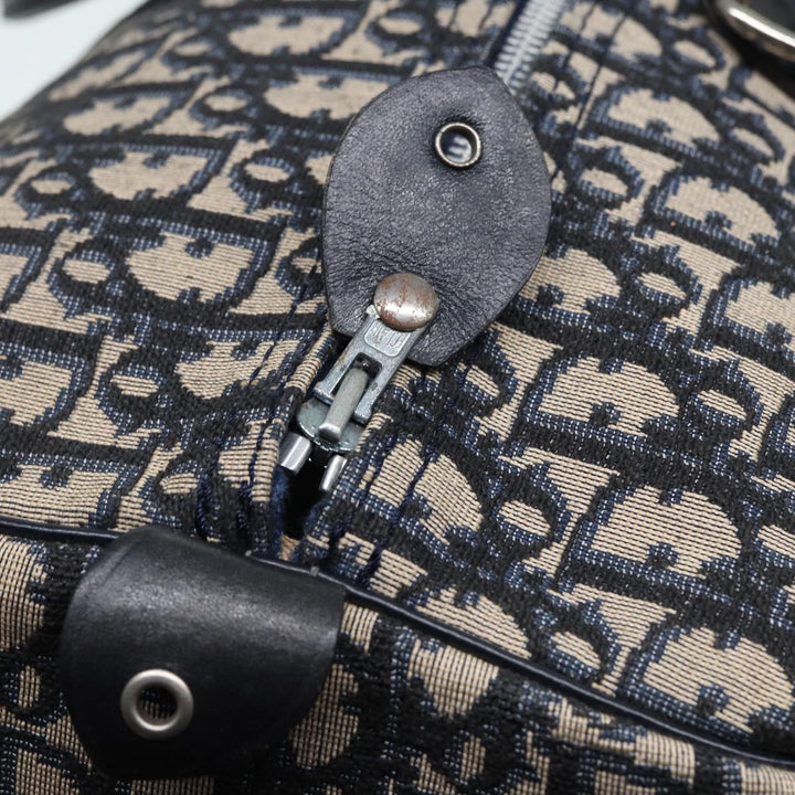 CHRISTIAN Top quality Dior Trotter Canvas Boston Bag Navy Silver Auth ki4781