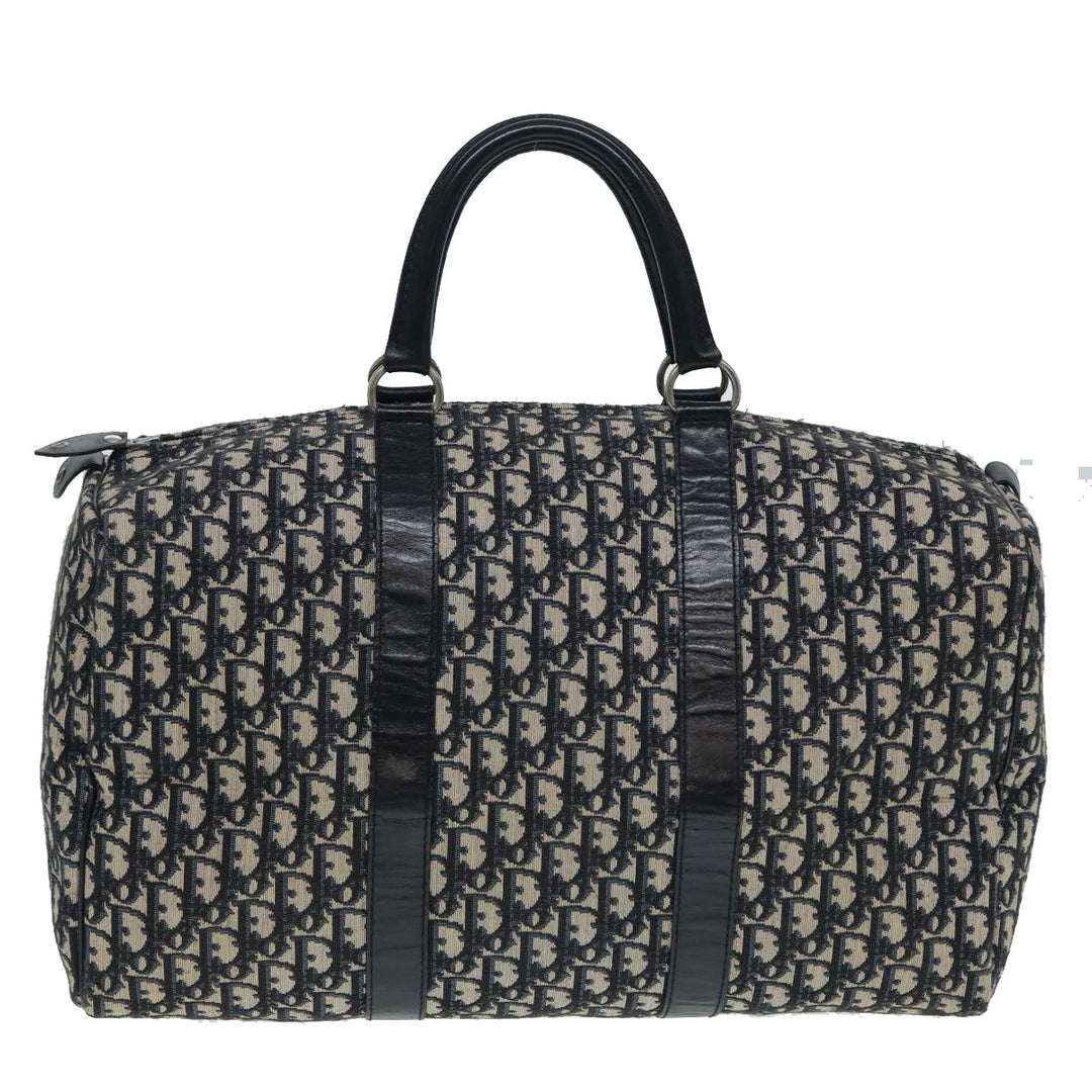 CHRISTIAN Top quality Dior Trotter Canvas Boston Bag Navy Silver Auth ki4781