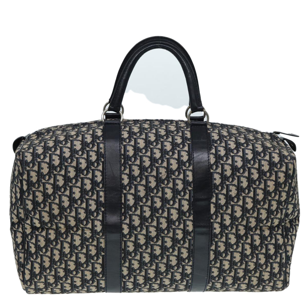 CHRISTIAN Top quality Dior Trotter Canvas Boston Bag Navy Silver Auth ki4781