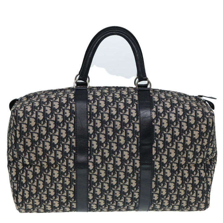CHRISTIAN Top quality Dior Trotter Canvas Boston Bag Navy Silver Auth ki4781