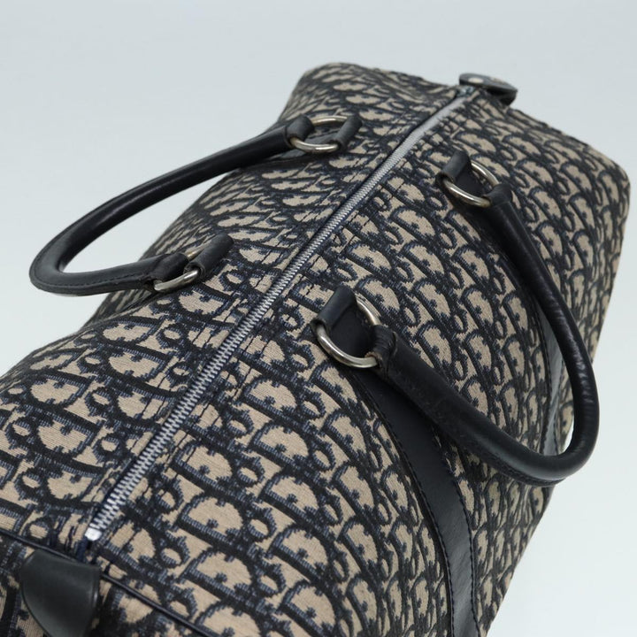 CHRISTIAN Top quality Dior Trotter Canvas Boston Bag Navy Silver Auth ki4781