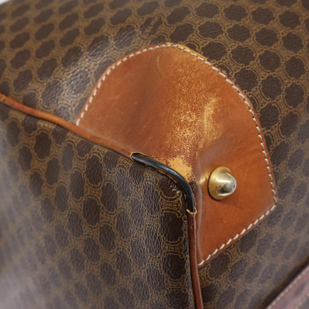 Celine Macadam Canvas Boston Bag PVC Leather Brown Gold Auth ki4820