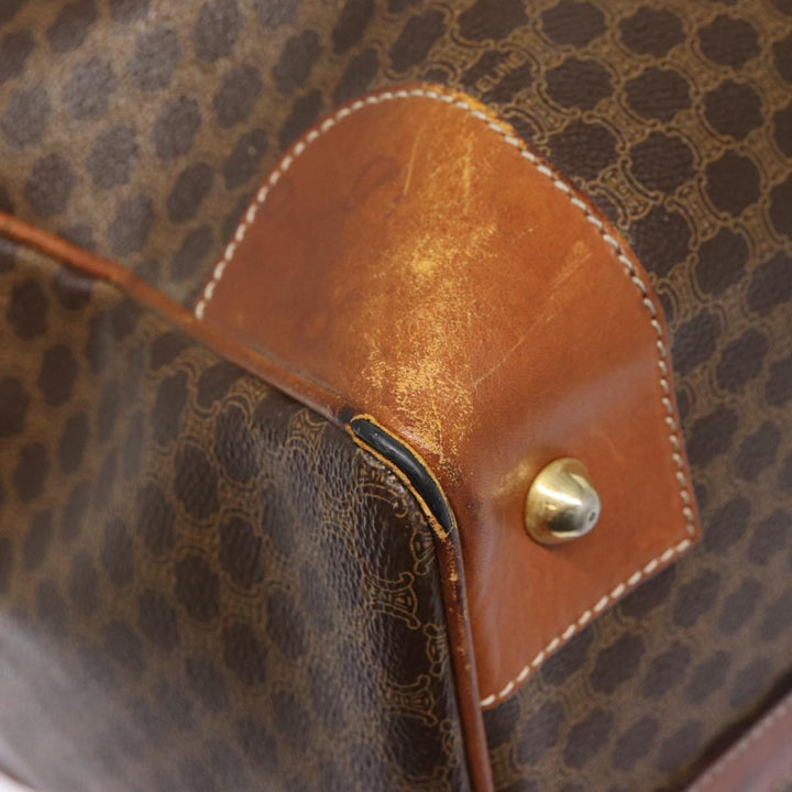 Celine Macadam Canvas Boston Bag PVC Leather Brown Gold Auth ki4820