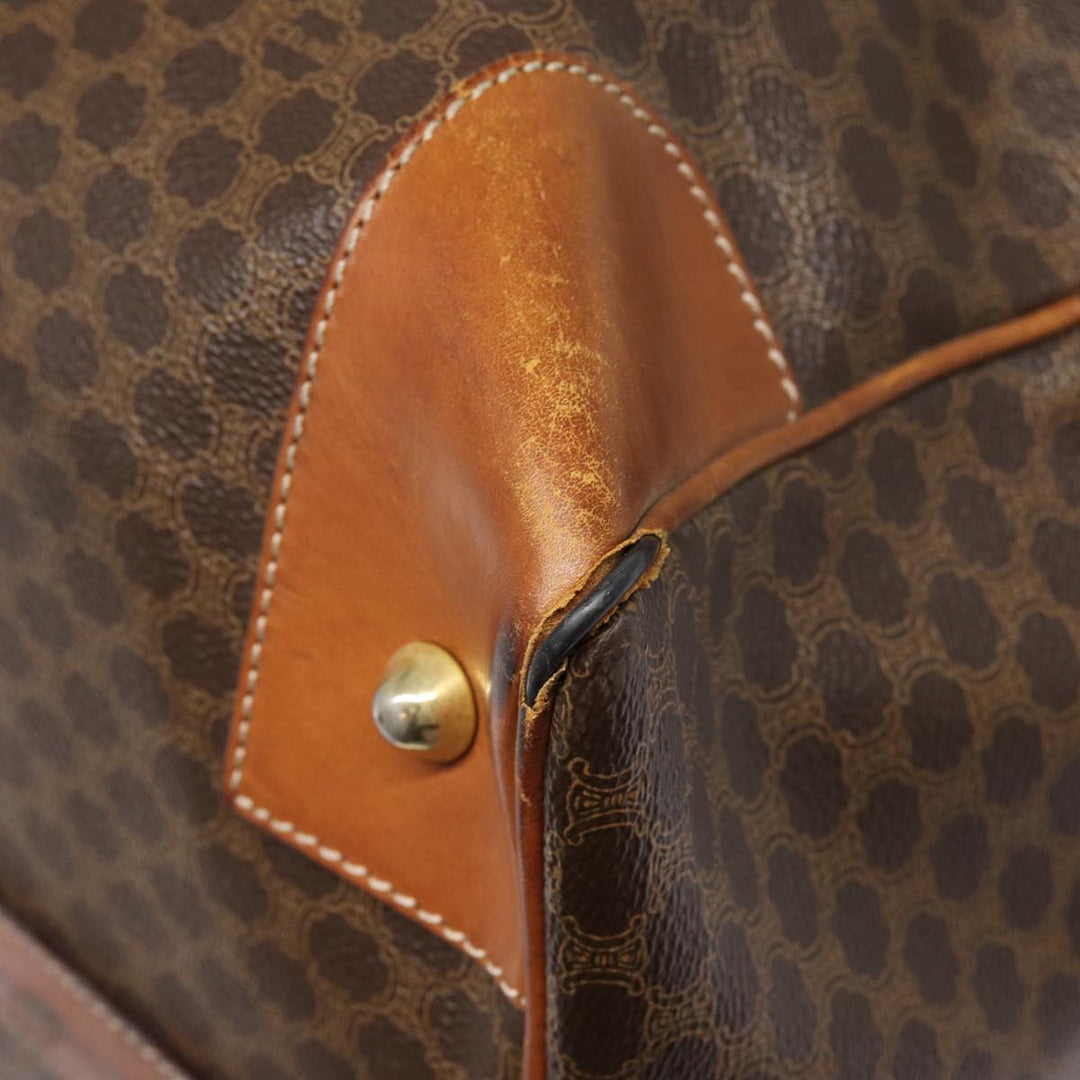 Celine Macadam Canvas Boston Bag PVC Leather Brown Gold Auth ki4820