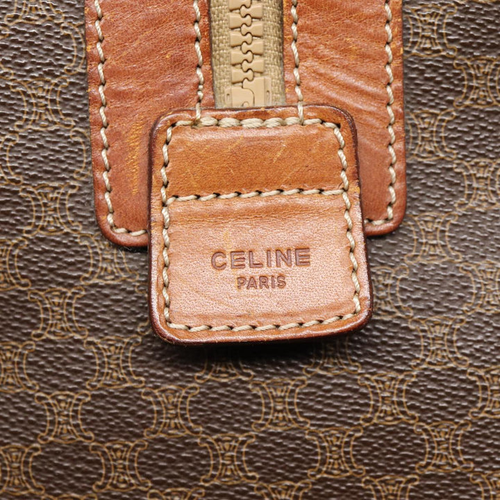 Celine Macadam Canvas Boston Bag PVC Leather Brown Gold Auth ki4820
