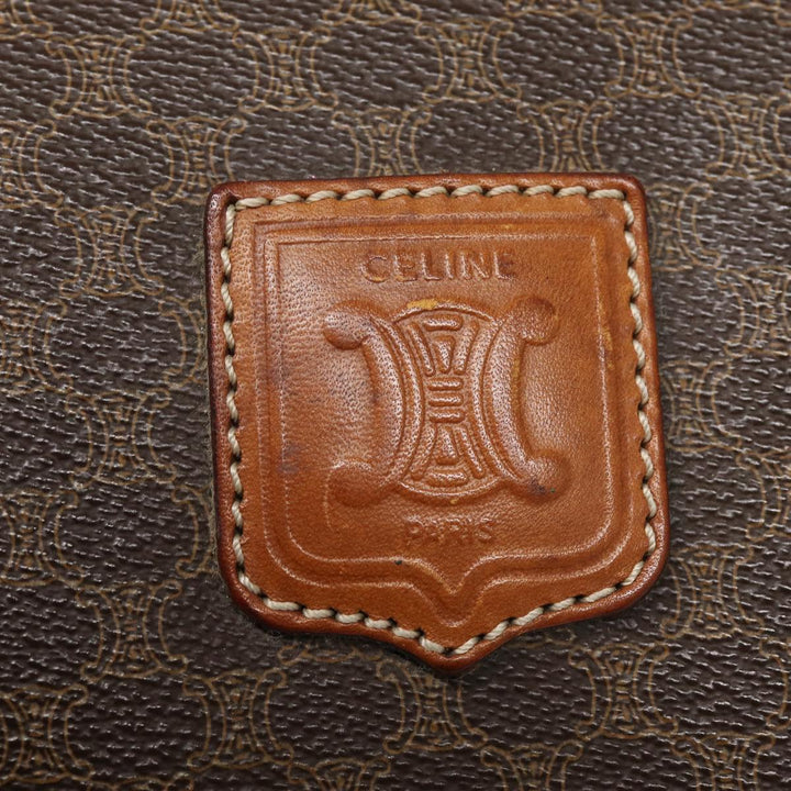 Celine Macadam Canvas Boston Bag PVC Leather Brown Gold Auth ki4820