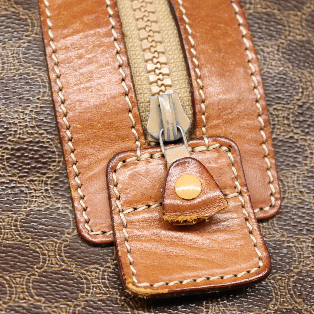 Celine Macadam Canvas Boston Bag PVC Leather Brown Gold Auth ki4820