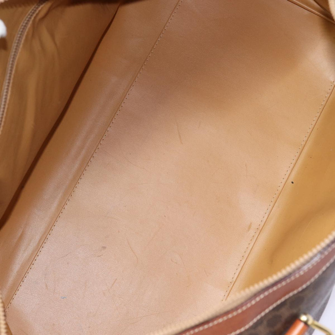 Celine Macadam Canvas Boston Bag PVC Leather Brown Gold Auth ki4820