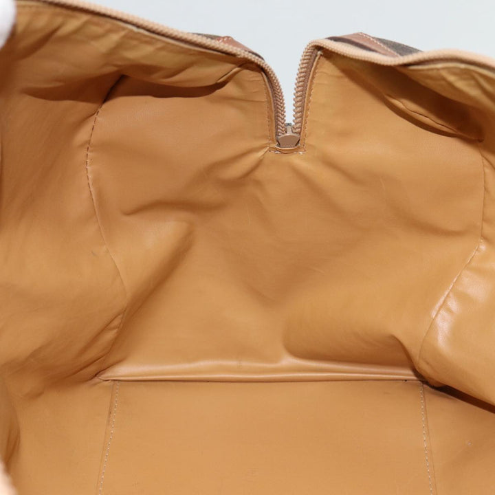Celine Macadam Canvas Boston Bag PVC Leather Brown Gold Auth ki4820
