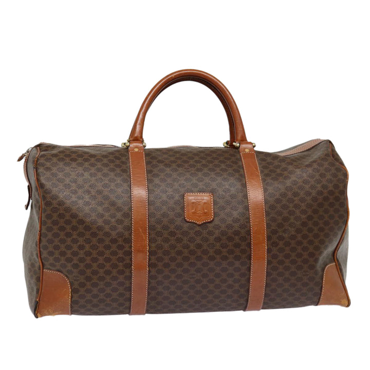 Celine Macadam Canvas Boston Bag PVC Leather Brown Gold Auth ki4820