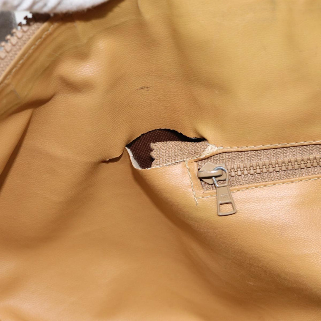 Celine Macadam Canvas Boston Bag PVC Leather Brown Gold Auth ki4820