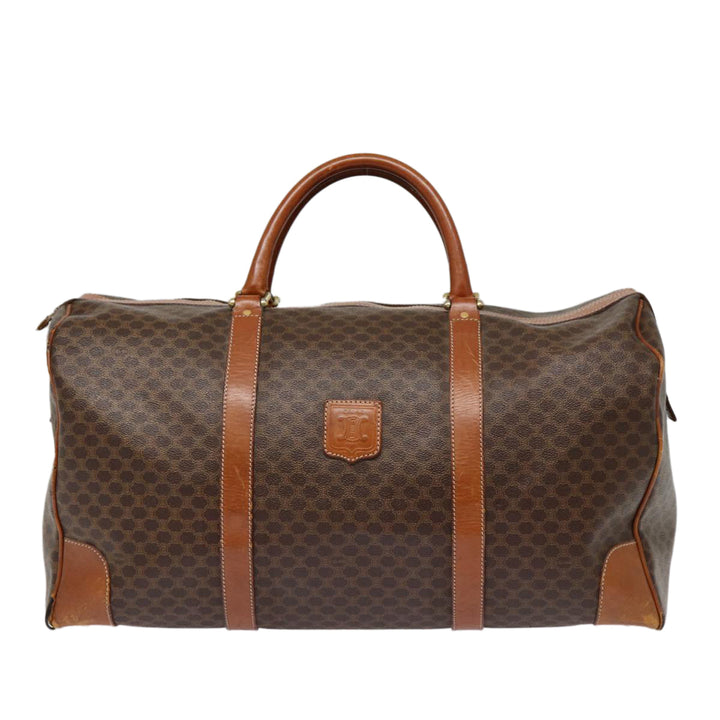 Celine Macadam Canvas Boston Bag PVC Leather Brown Gold Auth ki4820