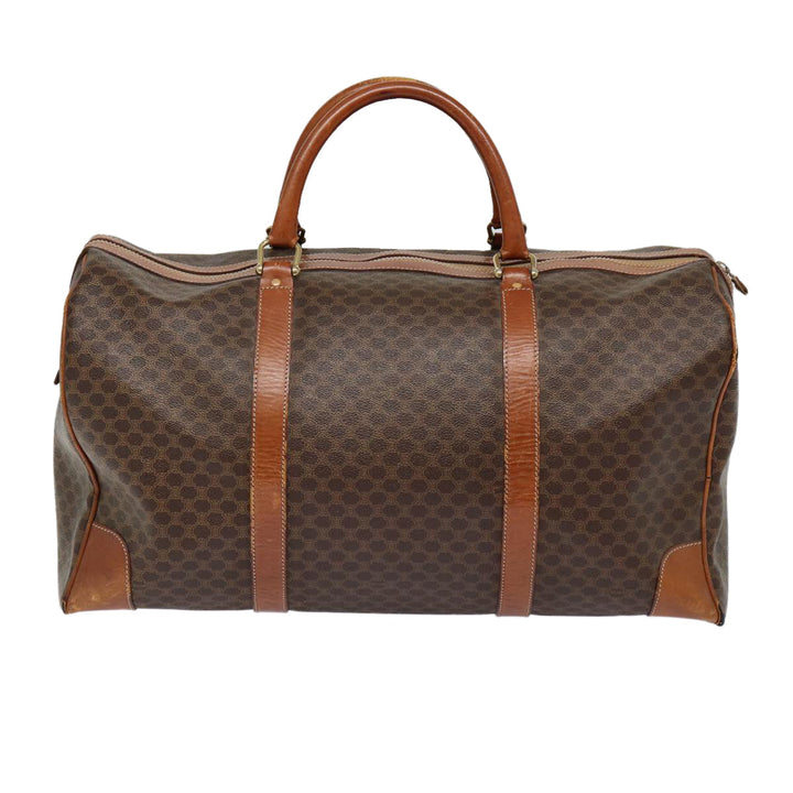 Celine Macadam Canvas Boston Bag PVC Leather Brown Gold Auth ki4820
