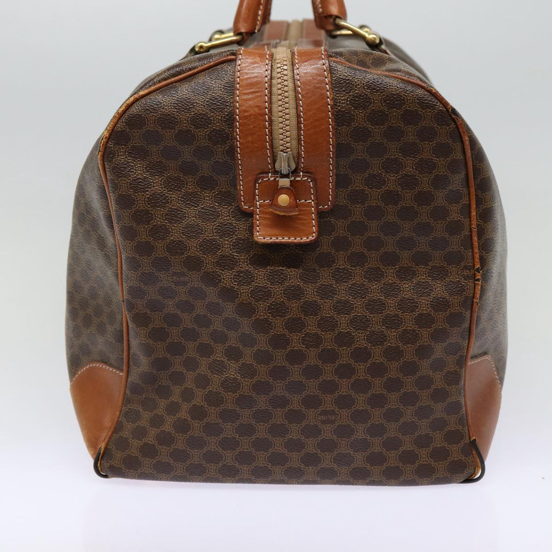 Celine Macadam Canvas Boston Bag PVC Leather Brown Gold Auth ki4820