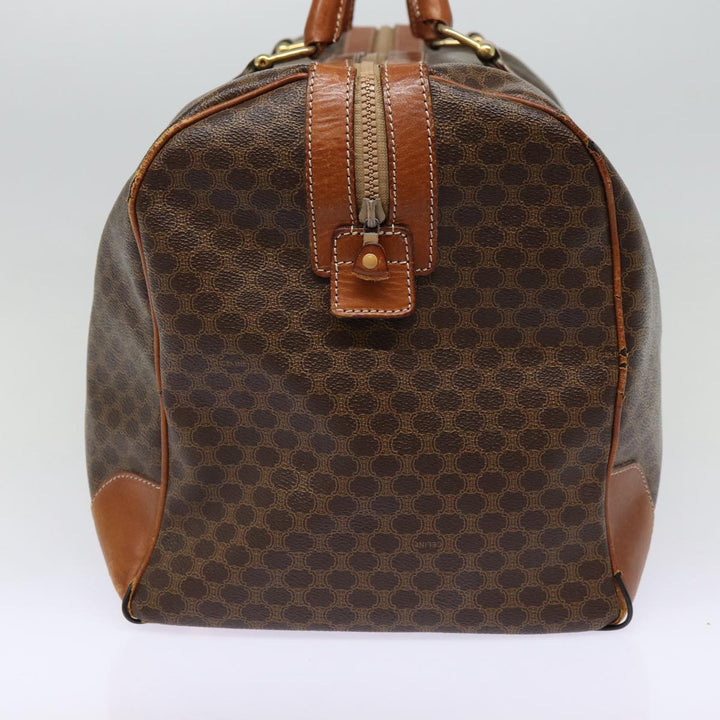 Celine Macadam Canvas Boston Bag PVC Leather Brown Gold Auth ki4820
