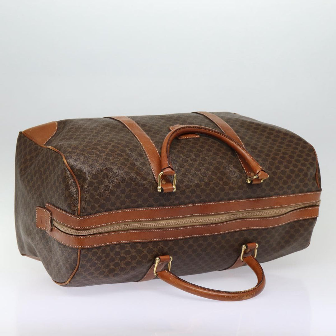 Celine Macadam Canvas Boston Bag PVC Leather Brown Gold Auth ki4820