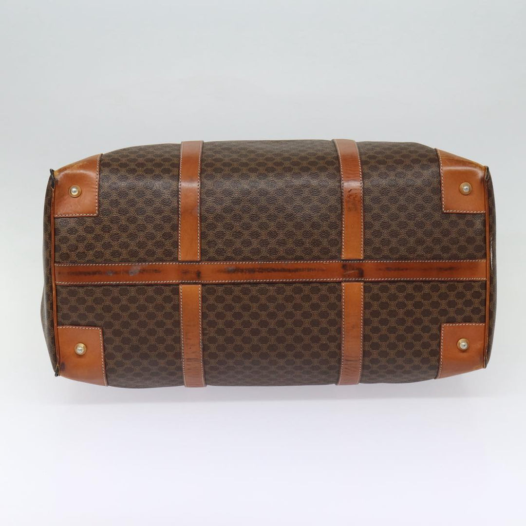 Celine Macadam Canvas Boston Bag PVC Leather Brown Gold Auth ki4820
