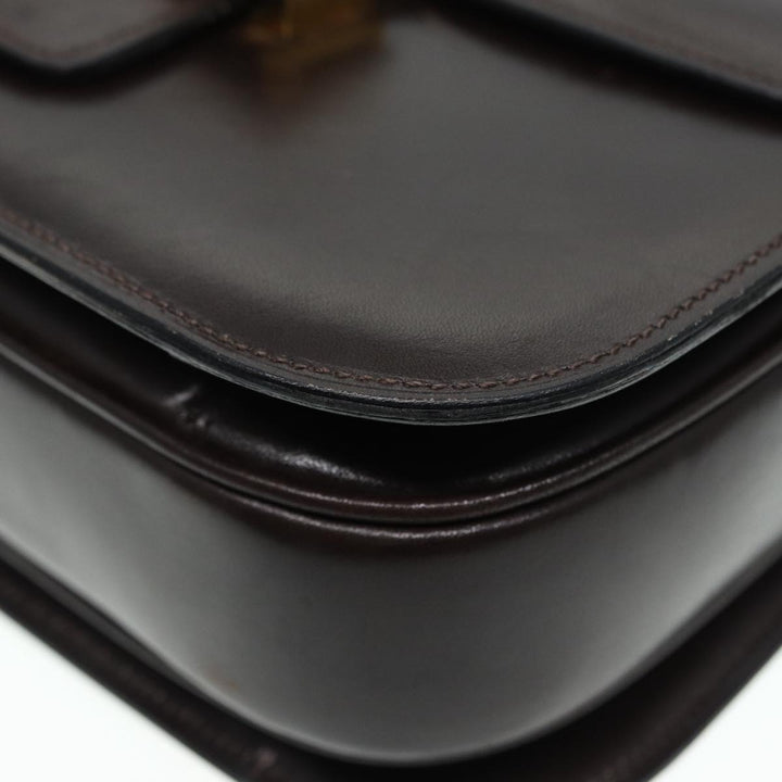 Celine Horse Carriage Shoulder Bag Leather Black Gold Auth ki4823