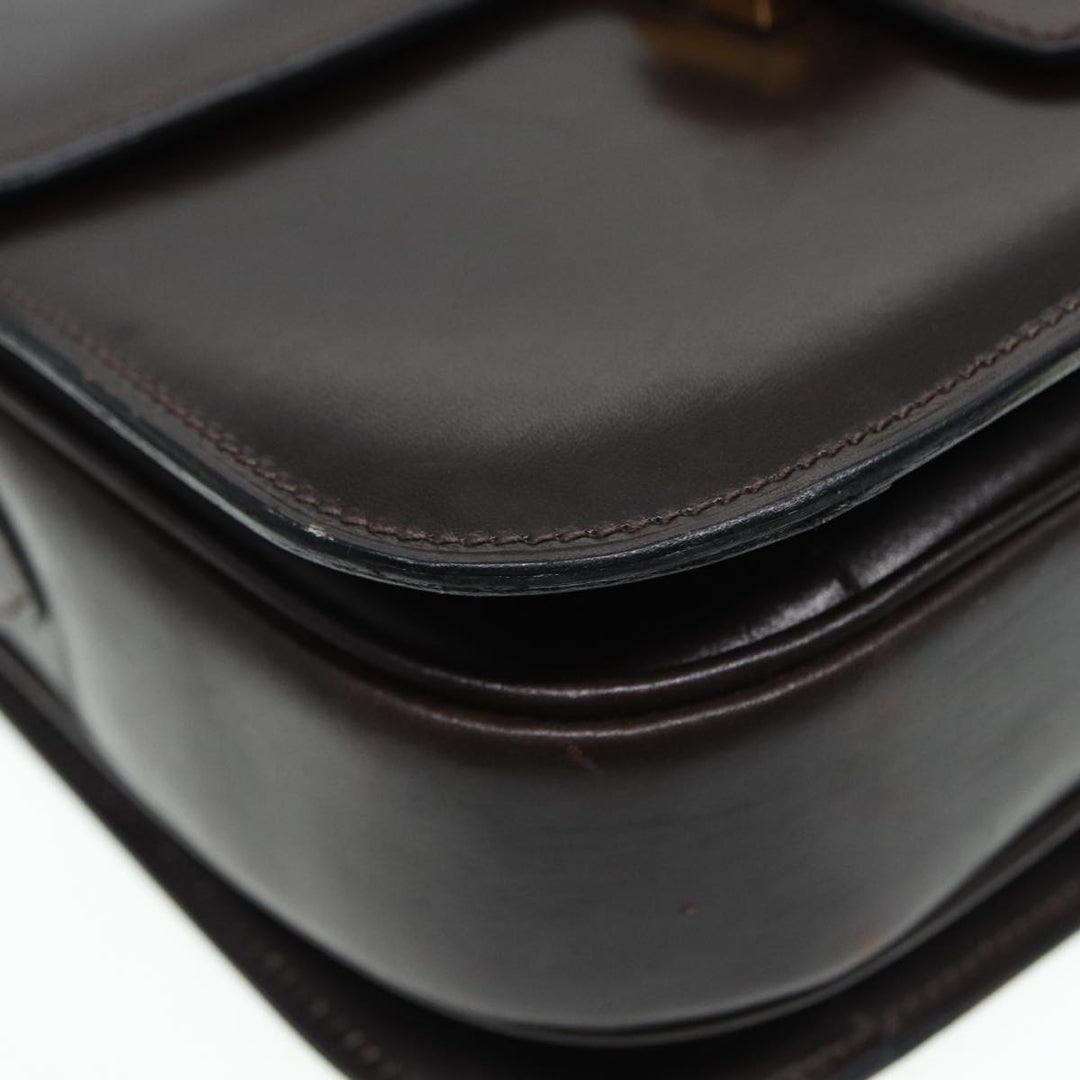 Celine Horse Carriage Shoulder Bag Leather Black Gold Auth ki4823