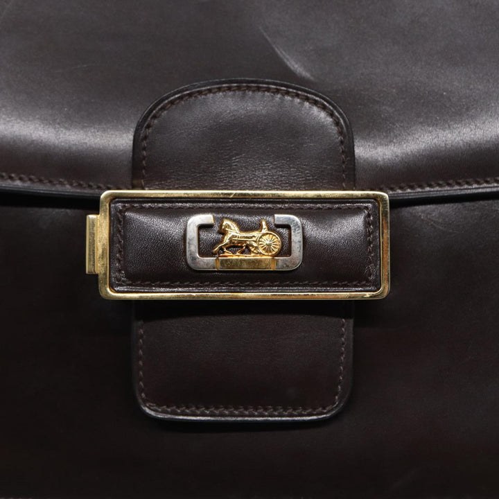 Celine Horse Carriage Shoulder Bag Leather Black Gold Auth ki4823
