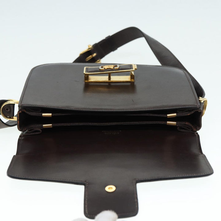 Celine Horse Carriage Shoulder Bag Leather Black Gold Auth ki4823