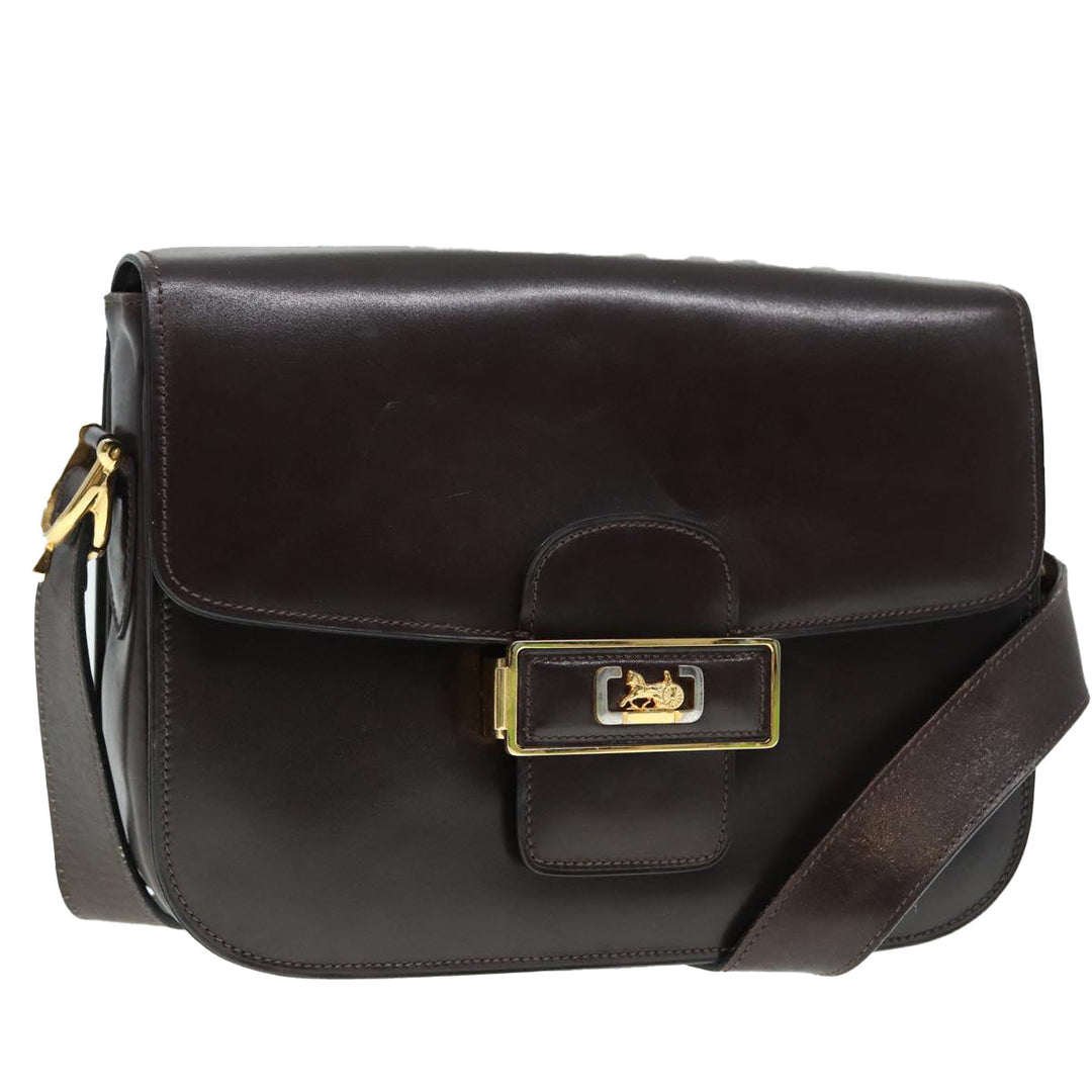 Celine Horse Carriage Shoulder Bag Leather Black Gold Auth ki4823