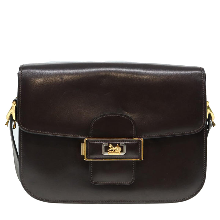 Celine Horse Carriage Shoulder Bag Leather Black Gold Auth ki4823