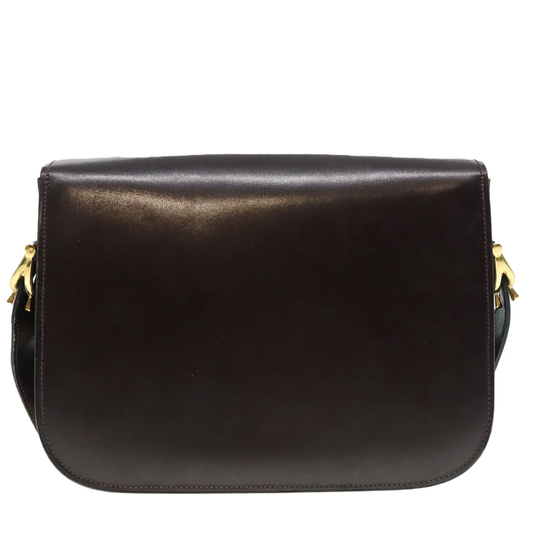 Celine Horse Carriage Shoulder Bag Leather Black Gold Auth ki4823
