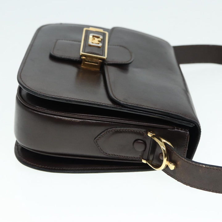 Celine Horse Carriage Shoulder Bag Leather Black Gold Auth ki4823