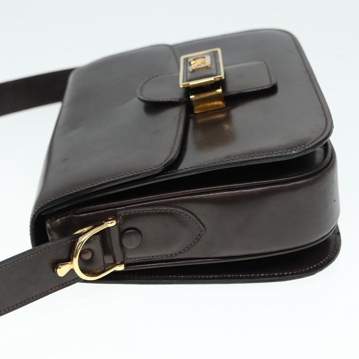 Celine Horse Carriage Shoulder Bag Leather Black Gold Auth ki4823