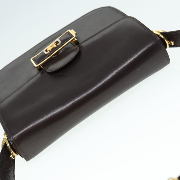Celine Horse Carriage Shoulder Bag Leather Black Gold Auth ki4823