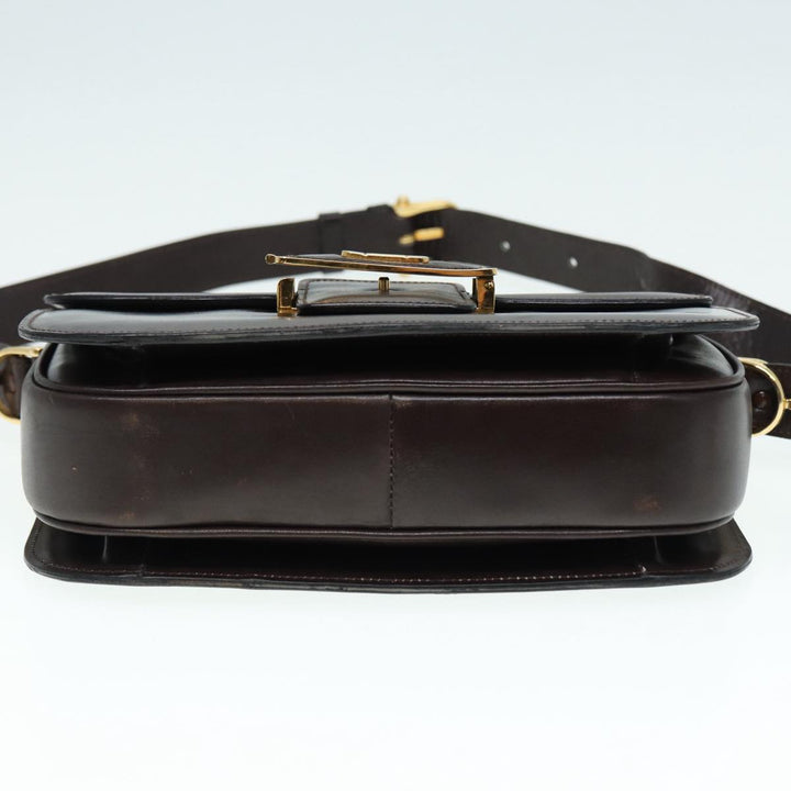Celine Horse Carriage Shoulder Bag Leather Black Gold Auth ki4823