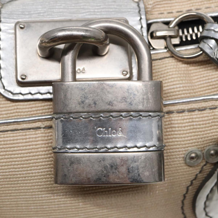 Chloe Paddington Hand Bag Canvas Leather Beige Silver ki4883