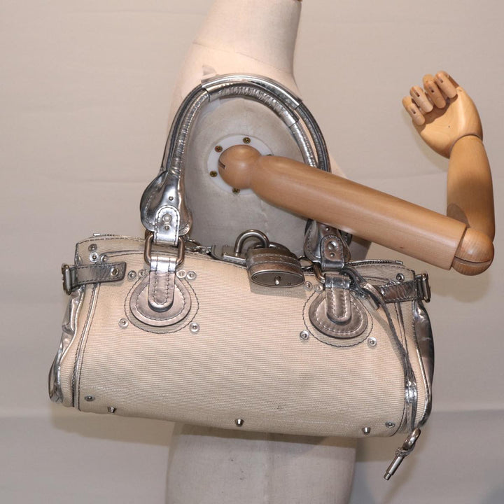 Chloe Paddington Hand Bag Canvas Leather Beige Silver ki4883