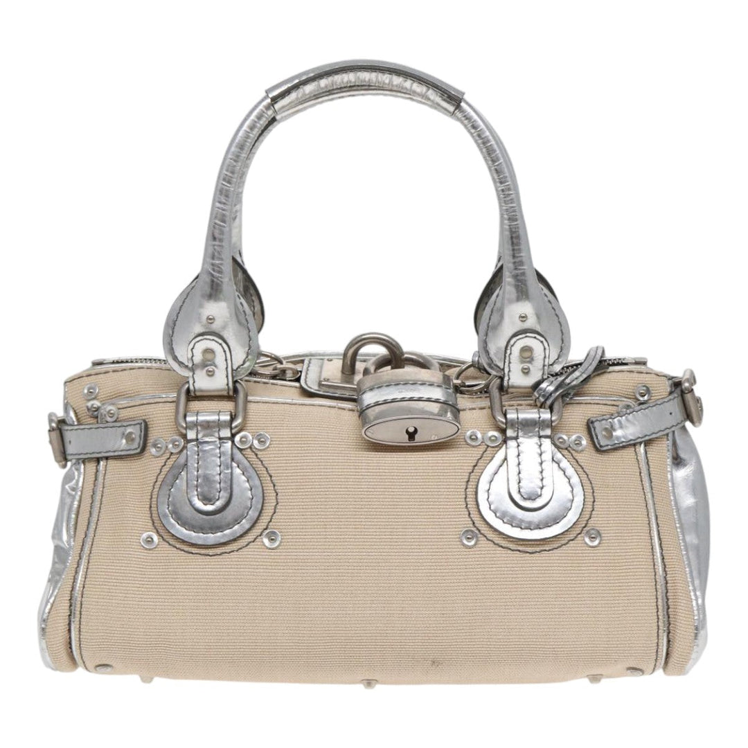 Chloe Paddington Hand Bag Canvas Leather Beige Silver ki4883